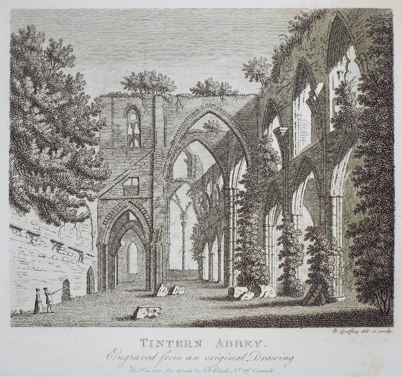 Print - Tintern Abbey. Engraved from an original Drawing. - Godfrey